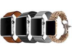 Set 4 Curele iUni compatibile cu Apple Watch 1/2/3/4/5/6/7, 42mm, Maro, Negru, Argintiu, Crem
